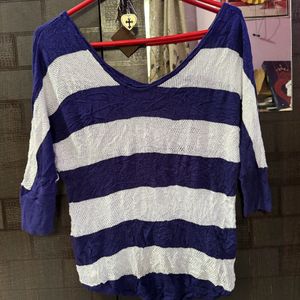 Blue & White Color Woolen Baggy Top.