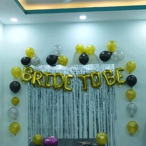 Bride To Be foil Balloon And Silver Curtain And 15 Metallic Balloon