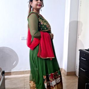 Heavy Work Party Wear Green Anarkali Suit