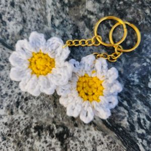 Handmade Crochet Daisy Keychain