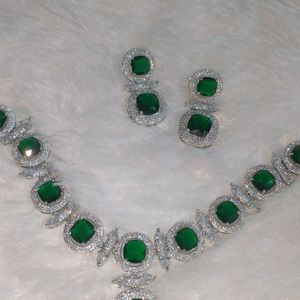 American Diamond Nano Setting Emerald Green Set