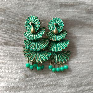 Beautiful Turquoise Peacock Design Earrings