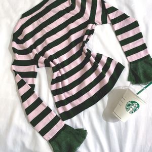 Pinterest Pink & Green Stripped Belly Sleeves Top