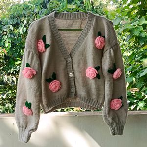 knitted rose cardigan