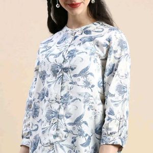 De Moza Floral Mandarin Collar Top