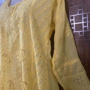 Yellow Chikankari Embroidered Kurta