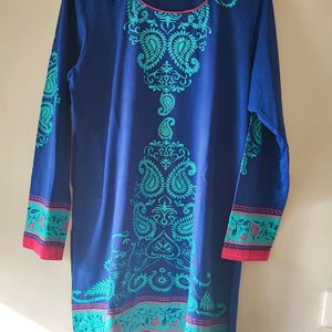 Blue And Pink Printed Warm Kurta.Size 3XL