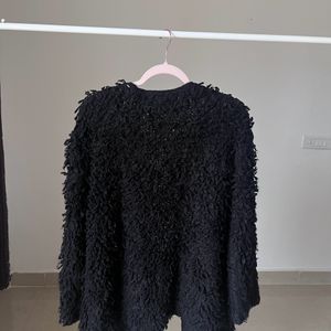 Faux Fur Teddy Black Long Cardigan