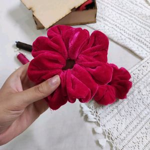 Velvet Scrunchies In Rani Pink Color