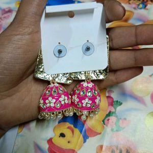 Pink Colour Jhumka