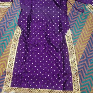 Purple Shalwar  Kurti With Heavy Mirror Lace