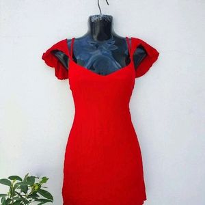 Red Flutter Sleeve Dress