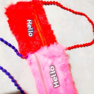 Red Pink Kid's Furr Soft Sling Bag Combo Set Of 2.