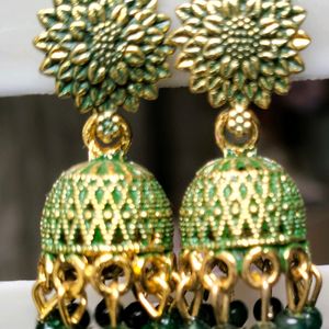 Dark Green Small jhumkhi Earrings For Women