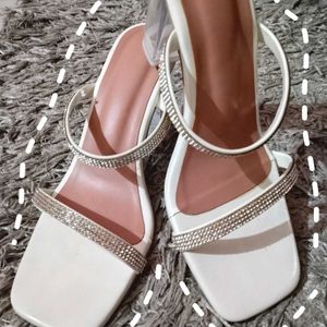 White Stone Heels with Transparent Sole