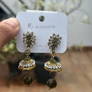 Green-gold With Wite Stones Earring (hanging)