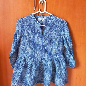 BLUE PEPLUM SHORT KURTI