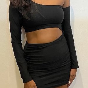 Black Solid Cut Out Bodycon Dress