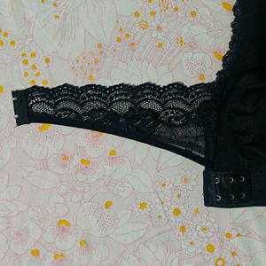 Black Front Cross Adjustable Side Buckle Lace Bra