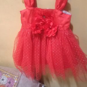 Red Shimmer Dress For Baby Girl