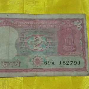 Old Currency Note 2Rs Tiger 69 Series Rare Find