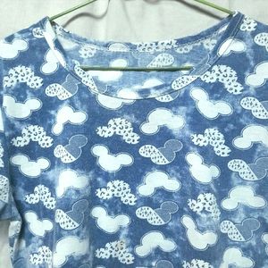 Mickey Mouse Cloud Print Blue Tee Women Tshirt Top