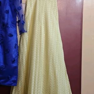 Lemon And Blue Ethinic Gown With Jacket