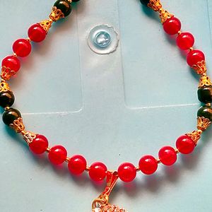 Red Green Bead Mala With Pendent