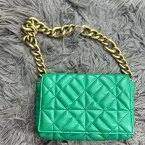 Zara Green Quilted Shoulder Bag