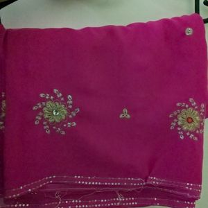 Pink Sequins Saree With Embroidery