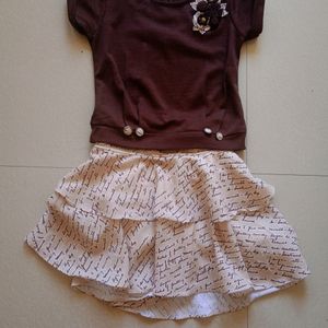 Girls Brown Color Top & Skirt