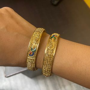 Gold Colour Kada With Stones