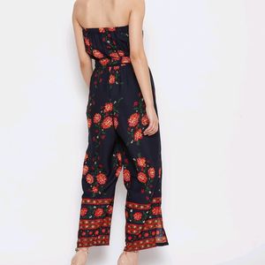 Navy Blue Floral Off Shoulder Waist Tie Up