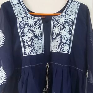 Chikankari Nevy Blue Short Kurti