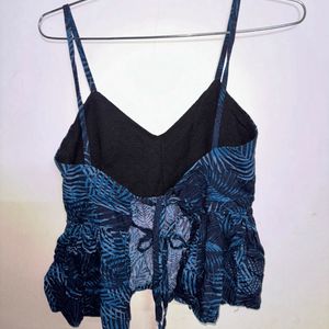 Dark Blue Peplum Tie Back Top