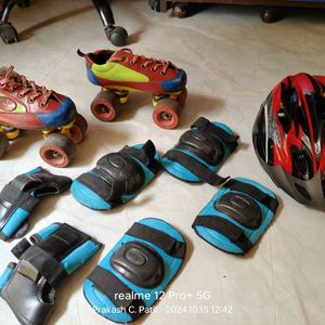 Used 7-9 Years Roller Skates & Safety Kit Includes