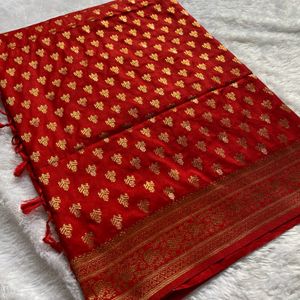 Brand New Red Soft Silk Saree With Blouse Piece