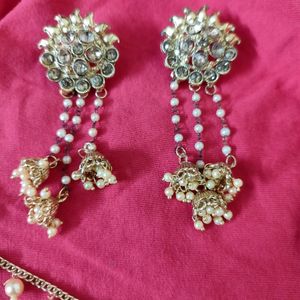 Bahubali Jhumka Earrings with Hair Chain