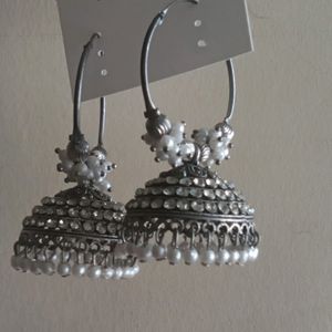 Silver jhumka /new Green Chand Bali (2 Earrings)