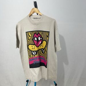 Grey Oversized Knit T-Shirt with Lips Design