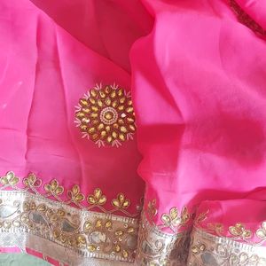 Gotapatti Plus Zardozi Work Gorgeous Pink Saree