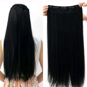 HAIR Long and Thick Black Straight 5 Clips