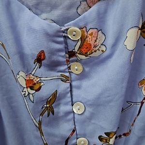 Blue Floral Cinched Waist Top