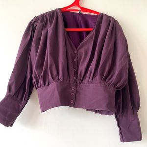 Vibrant Purple Crop Top Bell sleeves