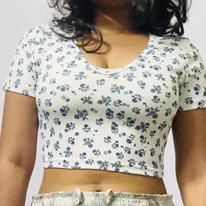 A White Floral Crop Top