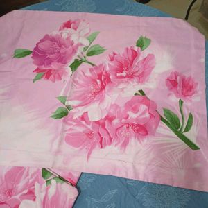 Pink Double Bedsheet With 2 Pillow Cover