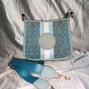 Aesthetic Coach Blue Leather Sling Bag