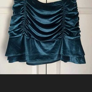 Blue Velvet Ruffle Skirt