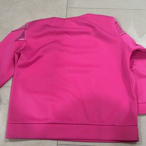 Chic Bright Pink Top with Net Neck Design