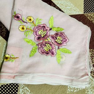 Handmade Embroidery Kota Doria Saree